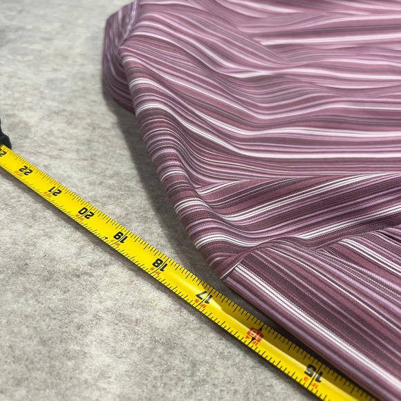 Womens Striped Band Collar 3/4 Sleeve Button Up Blouse Top Burgundy White - Picture 8 of 9